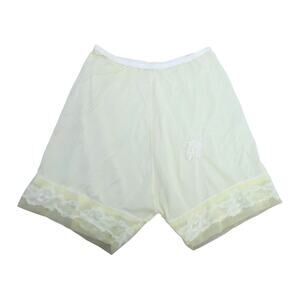 Vintage pale yellow lace trim bloomer slip shorts S